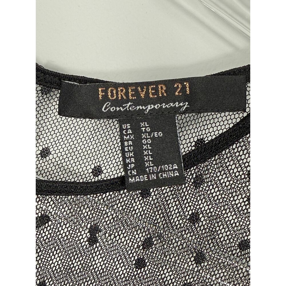 Forever 21 black sheer mesh dress Sz XL (junior) long sleeves black polka-dot - Picture 3 of 8
